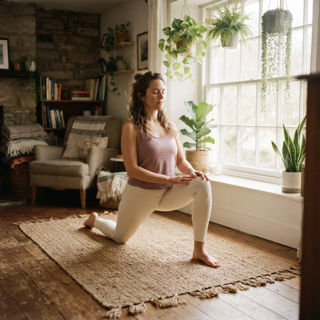 A woman moving in sync with her energy outdoors